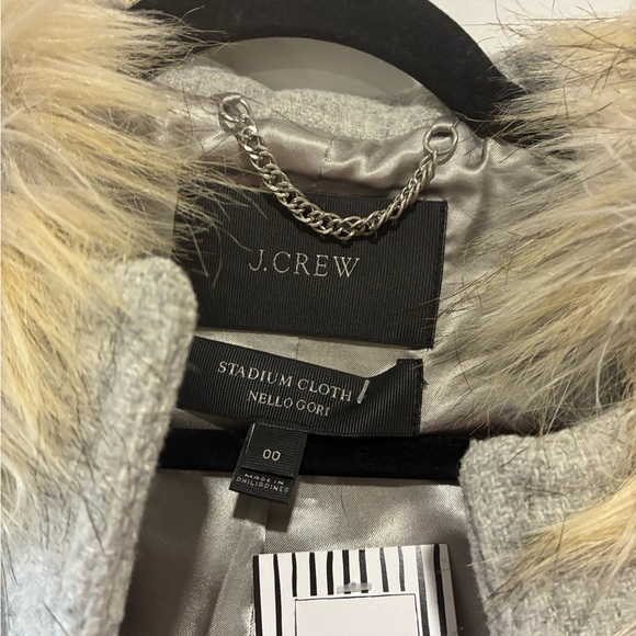 J.Crew stadium cloth wool jacket with faux fur hood size 00 - Picture 4 of 4